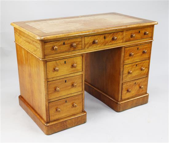 A Victorian satinwood pedestal desk, W.3ft 5.5in.